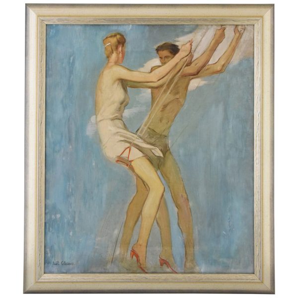 Tableau Art Deco couple sur balançoire