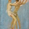 Art Deco painting of couple on a swing