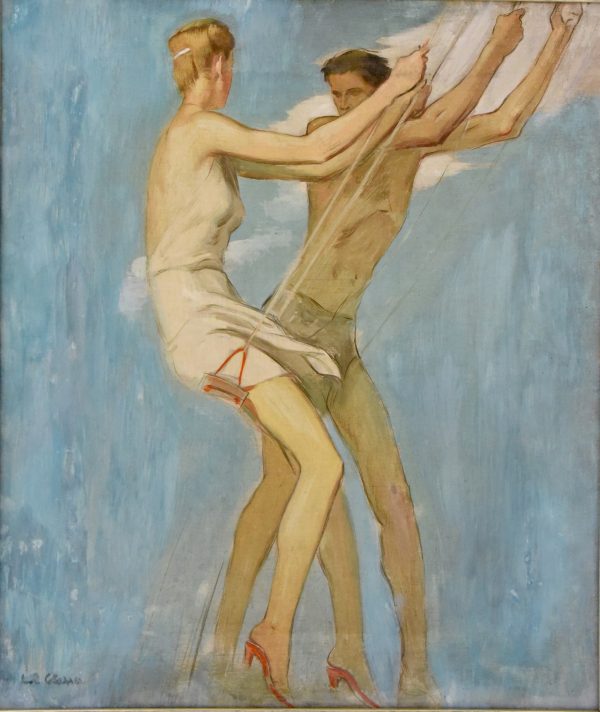 Art Deco painting of couple on a swing