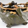 Art Nouveau cache pot avec femmes et fleurs La Ronde