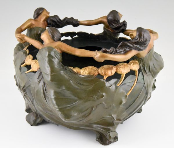 Art Nouveau cache pot met vrouwen en bloemen La Ronde