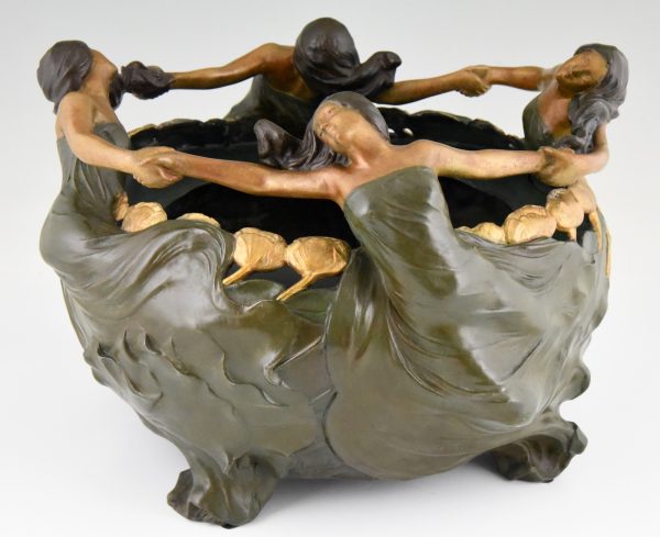 Art Nouveau cache pot avec femmes et fleurs La Ronde