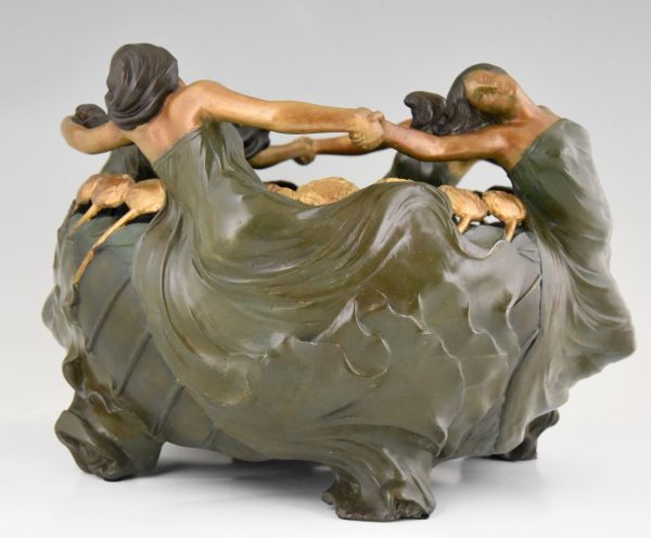 Art Nouveau planter with dancing woman and flowers La Ronde