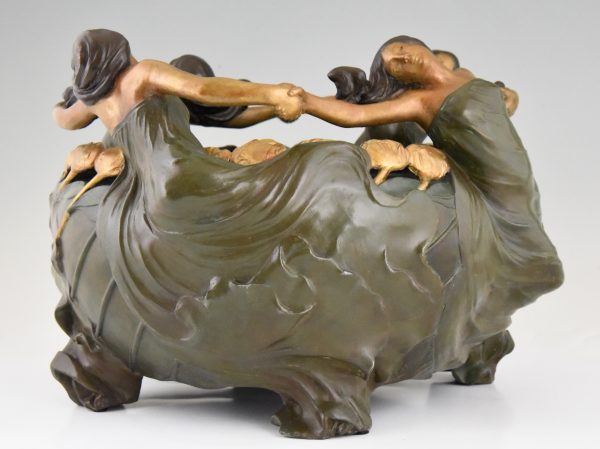 Art Nouveau planter with dancing woman and flowers La Ronde