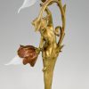 Jugendstil Lampe Bronze Frauenakt  mit Blumen