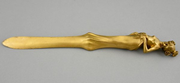 Gilt bronze Art Nouveau letter opener with lady