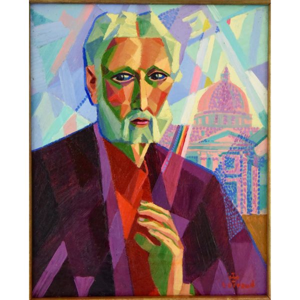 Cubist Art Deco painting man in Rome.