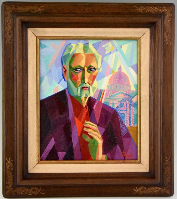 Cubist Art Deco painting man in Rome.