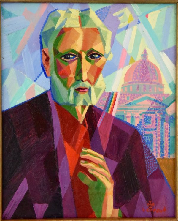 Cubist Art Deco painting man in Rome.