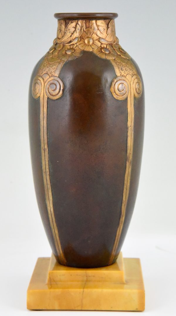 Art Deco bronze vase on marble base