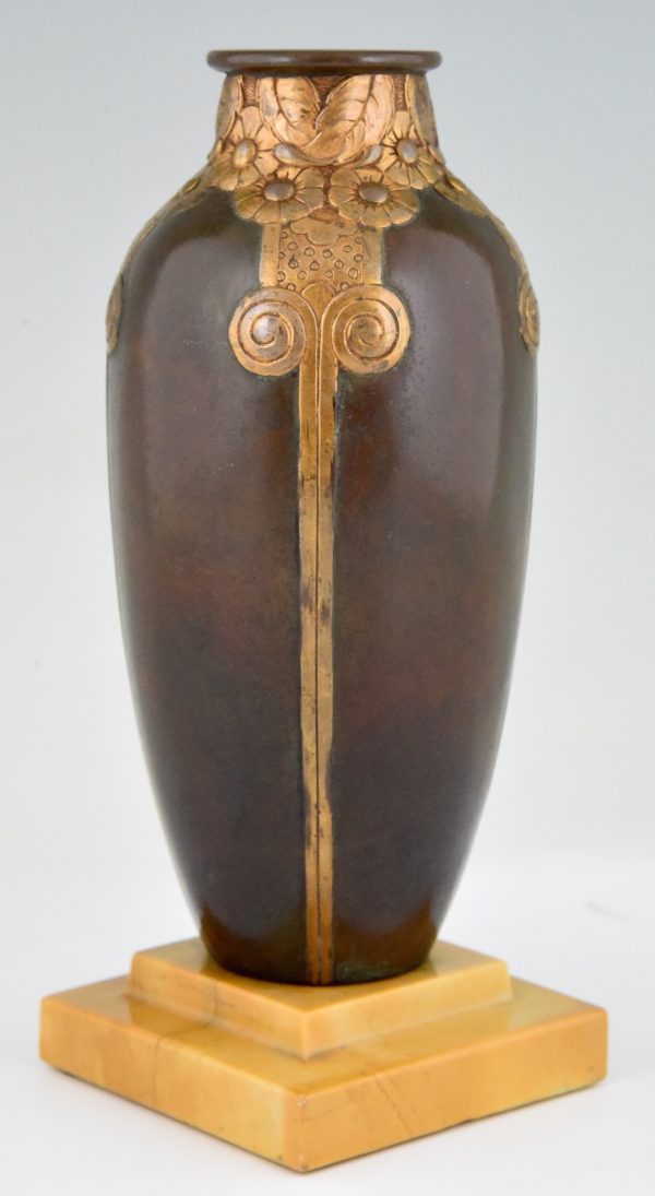 Art Deco bronze vase on marble base