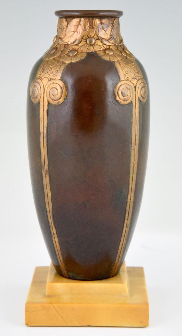 Art Deco bronze vase on marble base