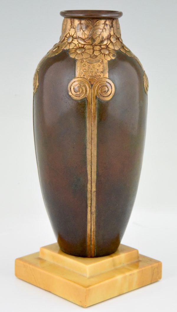 Art Deco bronze vase on marble base