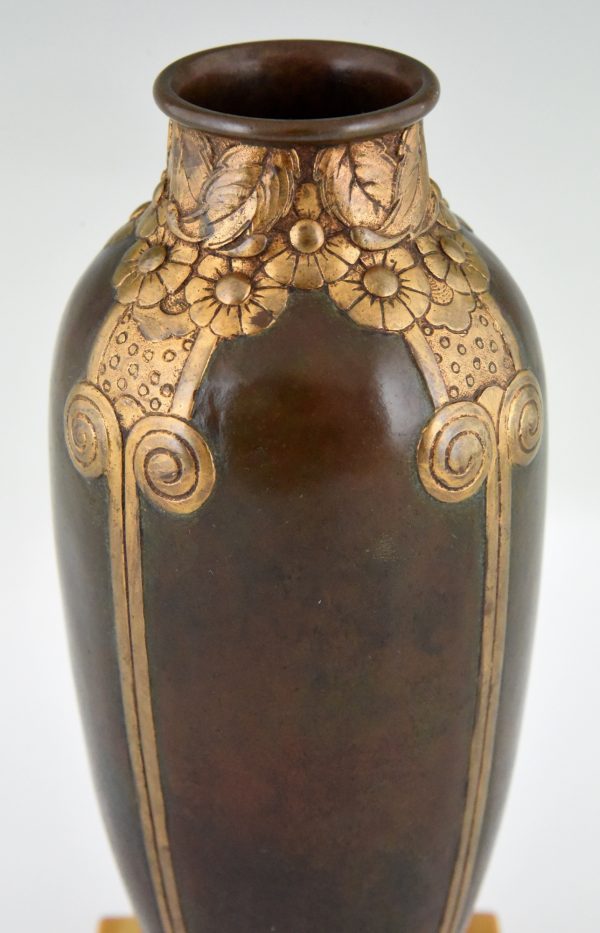 Art Deco bronze vase on marble base