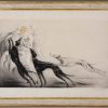 Coursing, Art Deco etching elegant lady with grey hound dogs