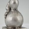 Sculpture en bronze vase avec petit garçon et souris.