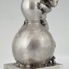 Bronze sculpture of a baby boy on a vase with mice.