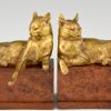 Buchstützen in Bronze mit Katzen