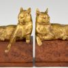 Antique bronze cat bookends