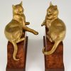 Buchstützen in Bronze mit Katzen