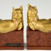 Buchstützen in Bronze mit Katzen