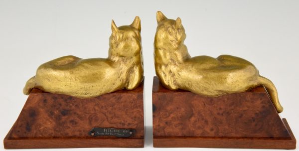 Buchstützen in Bronze mit Katzen