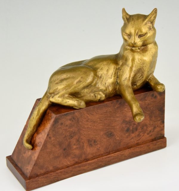 Buchstützen in Bronze mit Katzen