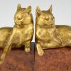 Buchstützen in Bronze mit Katzen