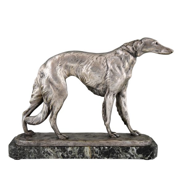 Art Deco bronze sculpture of a Borzoi dog