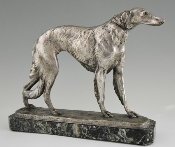 Art Deco sculpture en bronze chien Barzoï