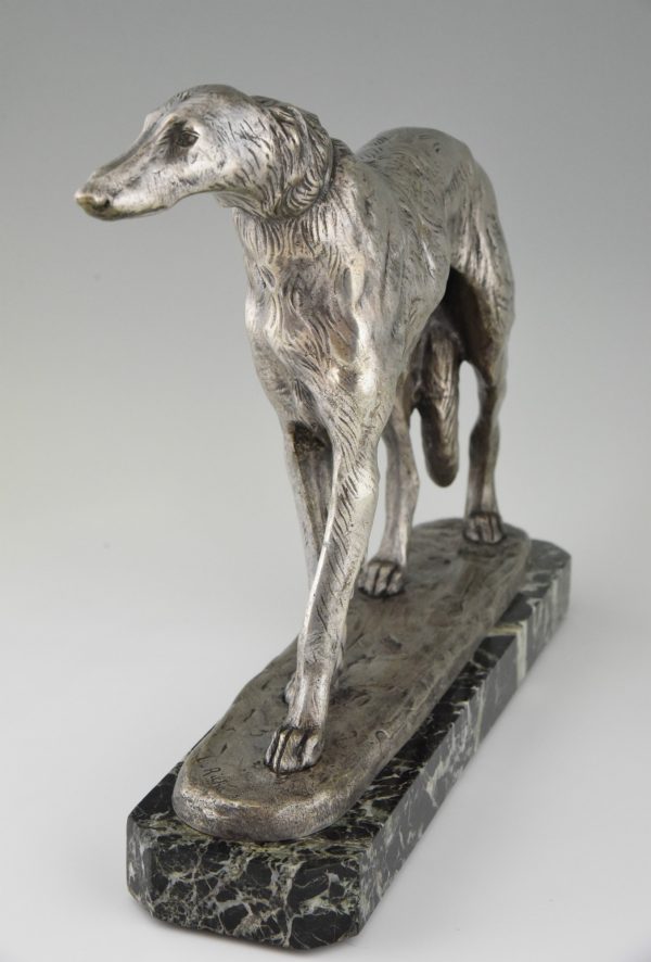 Art Deco bronze sculpture of a Borzoi dog