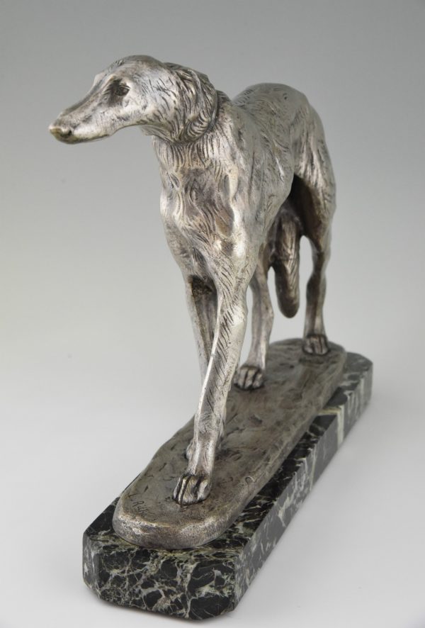 Art Deco sculpture en bronze chien Barzoï