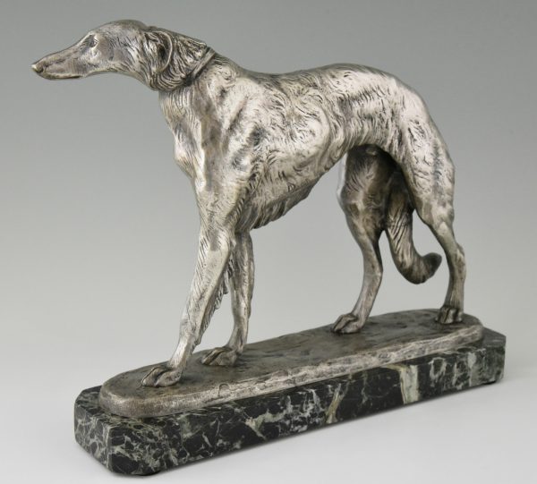 Art Deco sculpture en bronze chien Barzoï