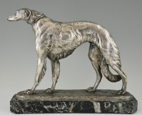 Art Deco sculpture en bronze chien Barzoï