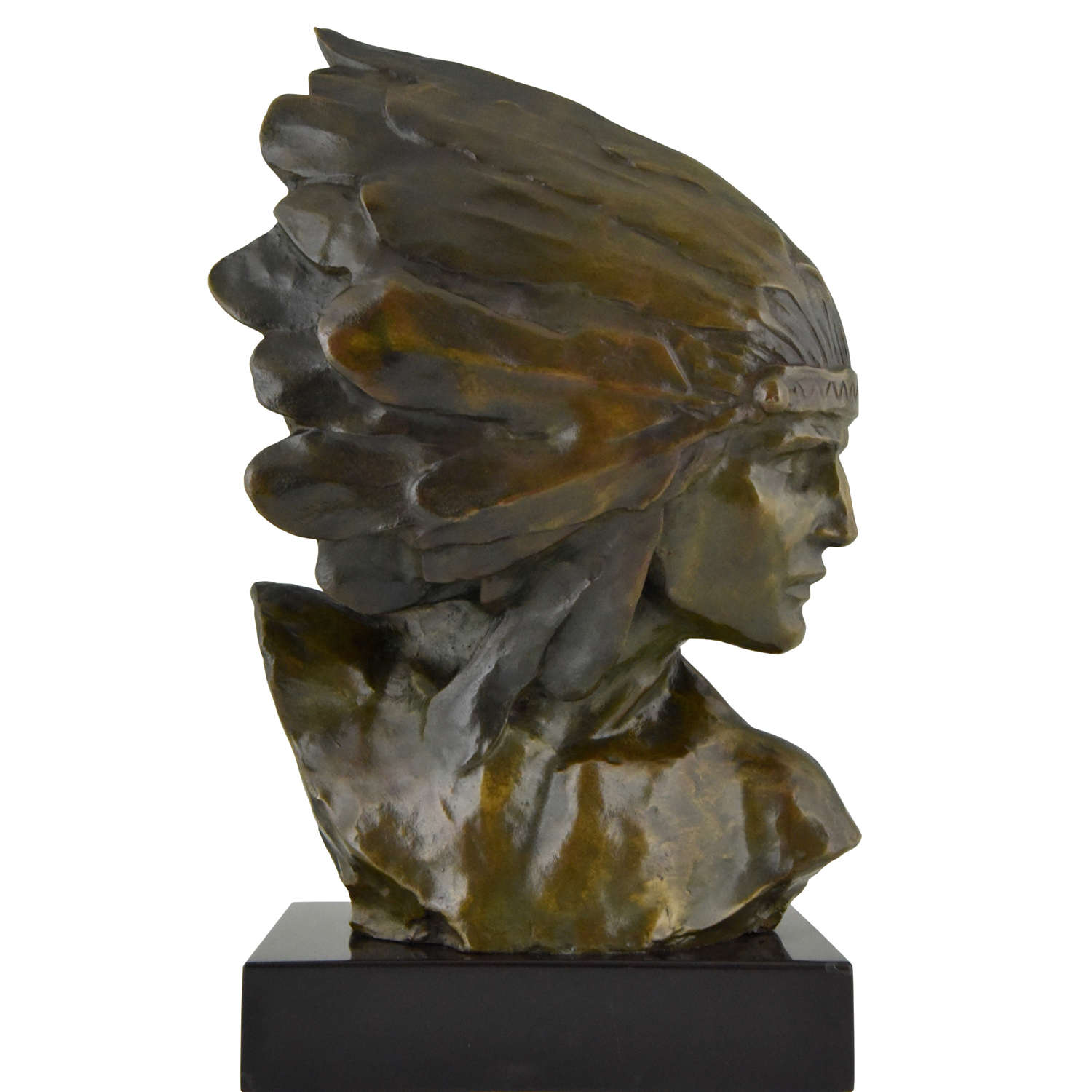 Art Deco Bronze Skulptur Inder mit Kopfschmuck