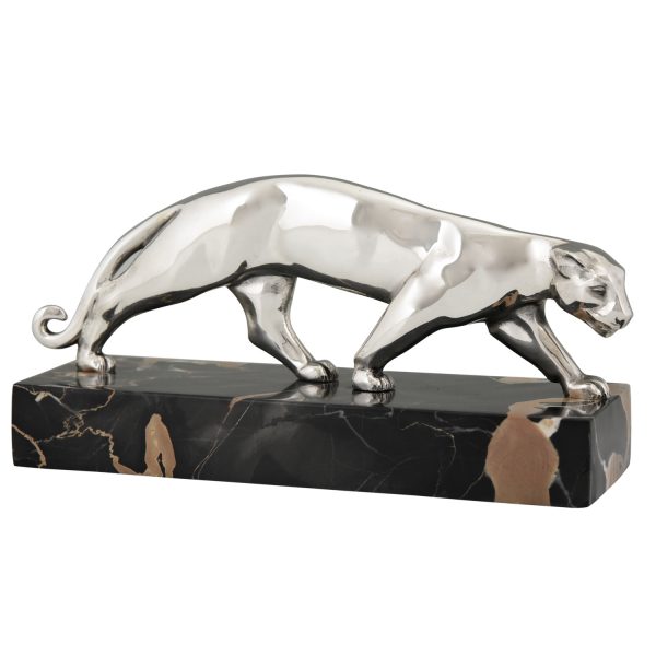 Art Deco sculpture silvered bronze panther