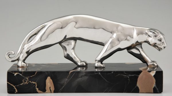 Art Deco sculpture silvered bronze panther