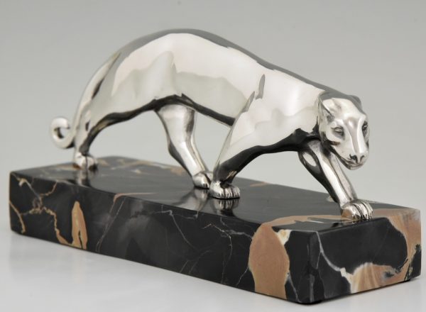 Art Deco sculpture silvered bronze panther