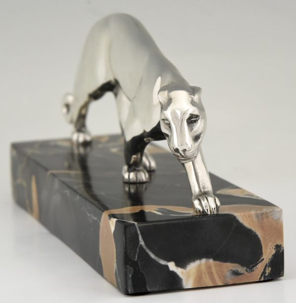 Art Deco sculpture silvered bronze panther