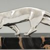 Art Deco verzilverd bronzen panter sculptuur