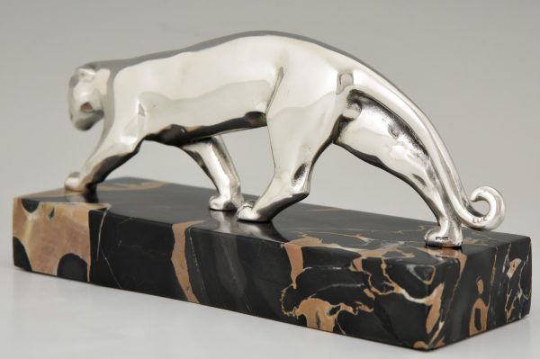 Art Deco verzilverd bronzen panter sculptuur