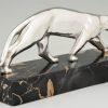 Art Deco verzilverd bronzen panter sculptuur