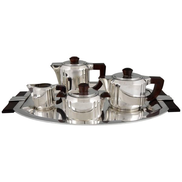 Service a cafe Art Deco 5 pieces metal argenté