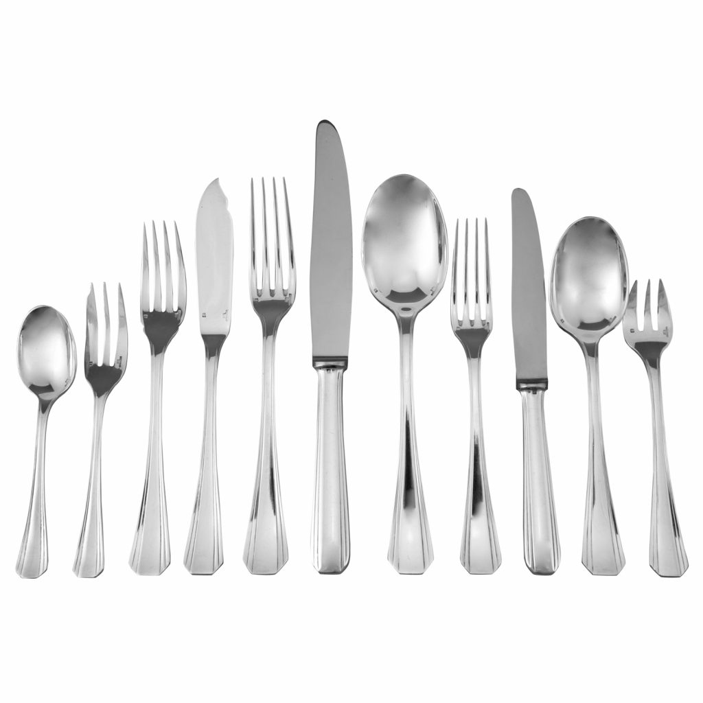 Boreal Art Deco 144 pc silvered flatware set in original case Deconamic