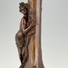 Art Nouveau bronze vase lady at a fountain 72 cm.