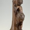 Bronzen Art Nouveau vaas vrouw aan een fontein 72 cm.