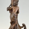 Bronzen Art Nouveau vaas vrouw aan een fontein 72 cm.