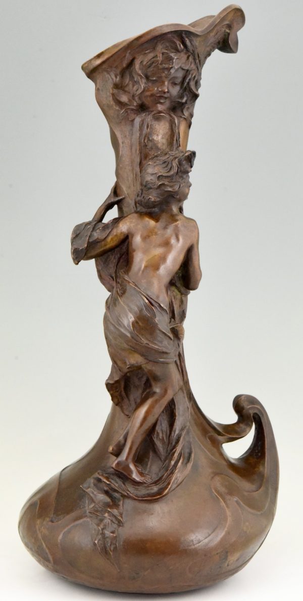 Art Nouveau bronze vase lady at a fountain 72 cm.