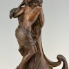 Bronzen Art Nouveau vaas vrouw aan een fontein 72 cm.