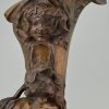 Bronzen Art Nouveau vaas vrouw aan een fontein 72 cm.